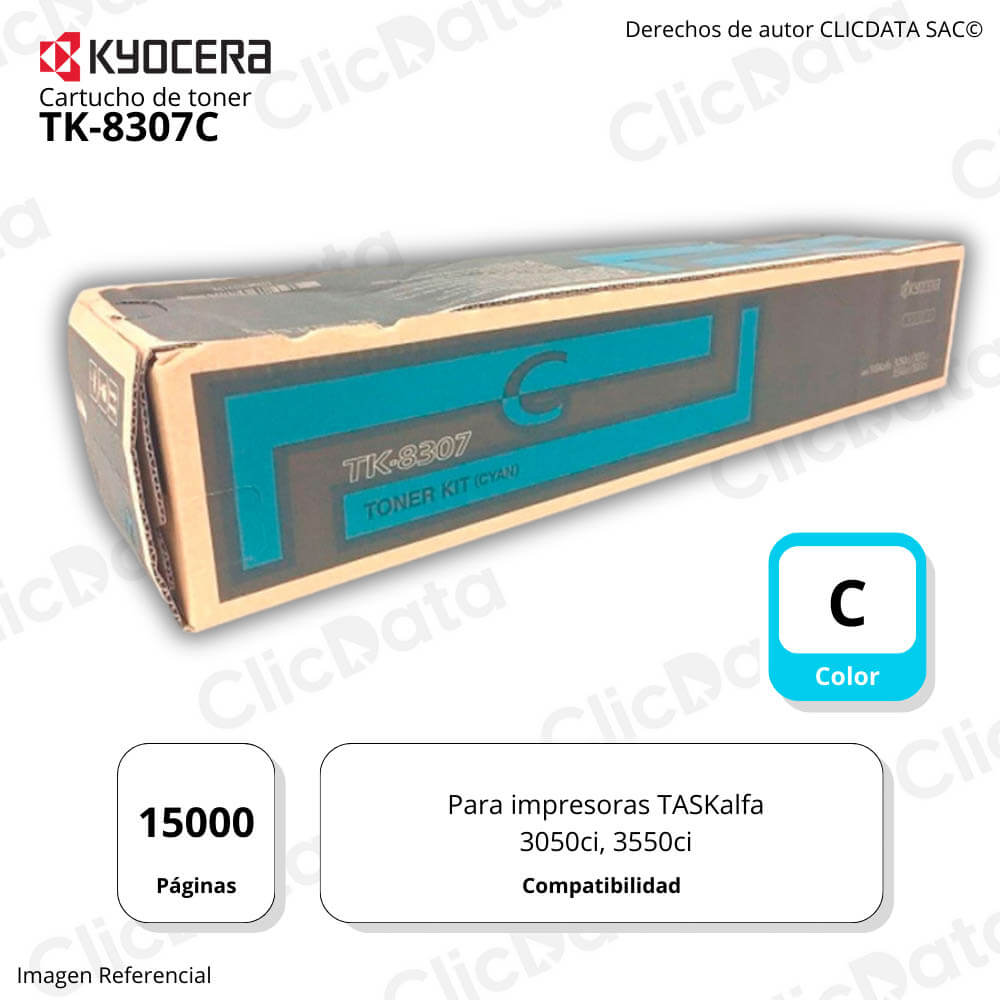 Toner Kyocera TK-8307C Cyan 15K Pág. 3050ci, 3550ci Original