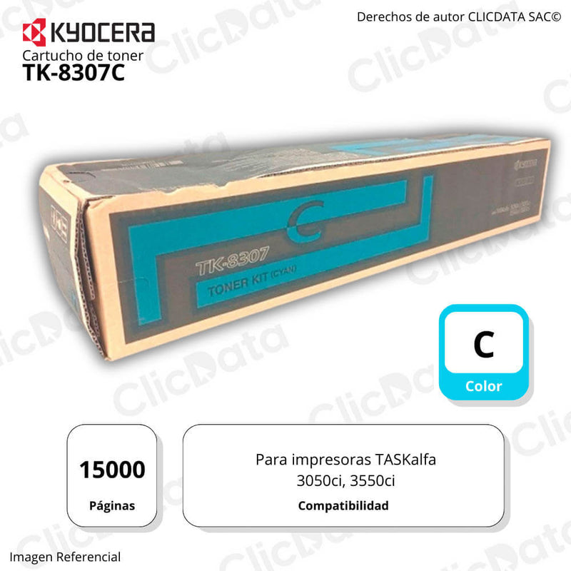 Toner Kyocera TK-8307C Cyan 15K Pág. 3050ci, 3550ci Original