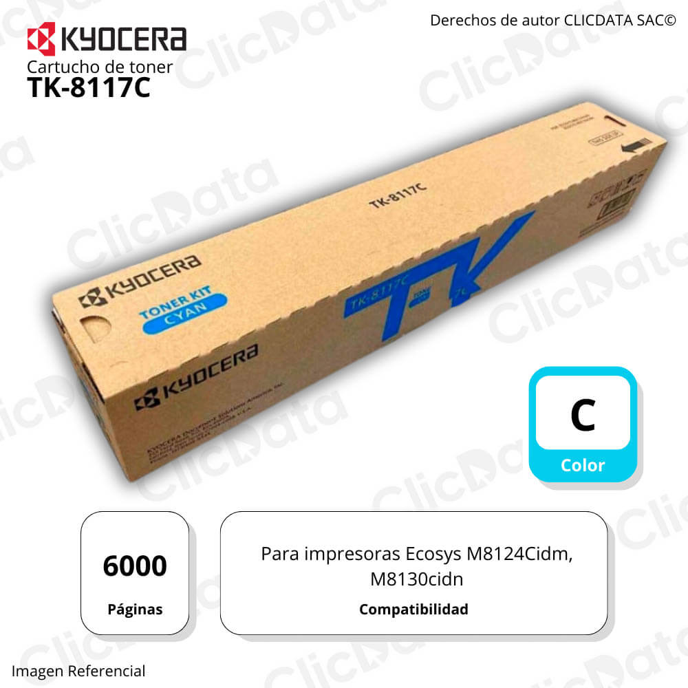Toner Kyocera TK 8117C Cyan 6K Pág. M8130, M8124 Original