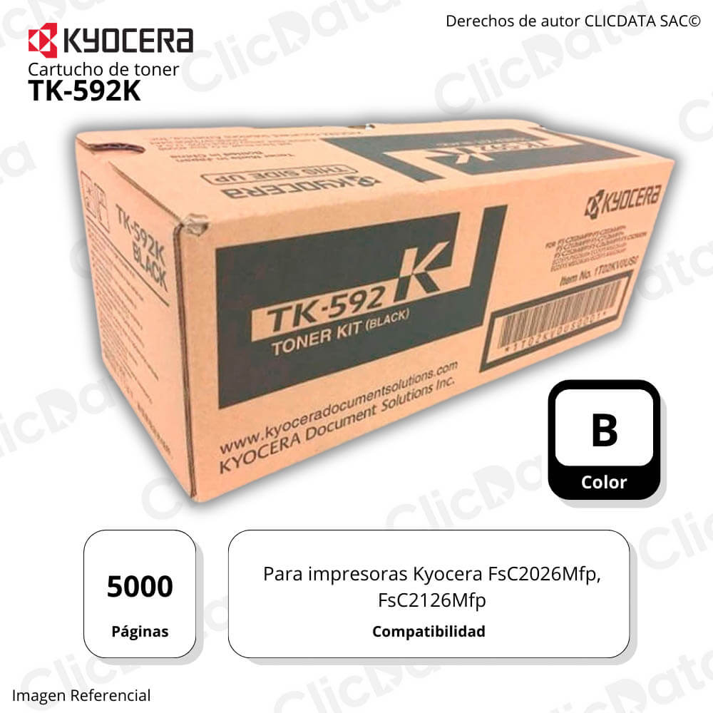 Toner Kyocera TK 592K Black 5K Pág. FsC2026Mfp, C2126Mfp Original