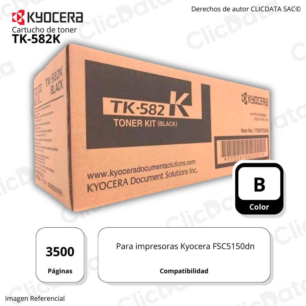 Toner Kyocera TK 582K Negro 3.500 Pág. FS-C5150dn Original