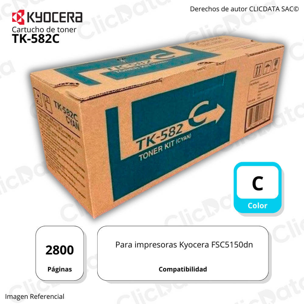 Toner Kyocera TK 582C Cyan 2.800 Pág. FS-C5150DN Original