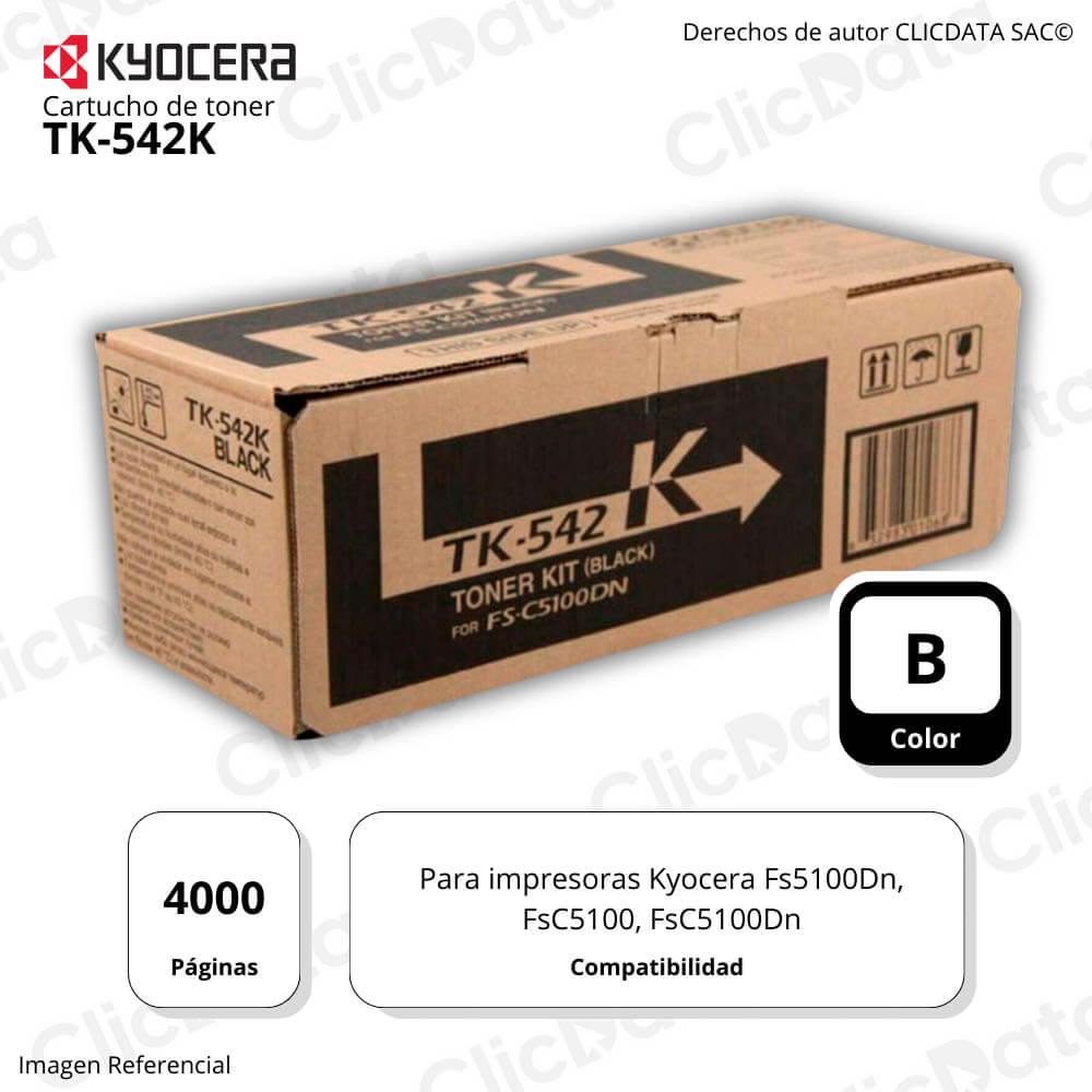 Toner Kyocera TK 542K Negro 4,000 Pág. FsC5100Dn Original
