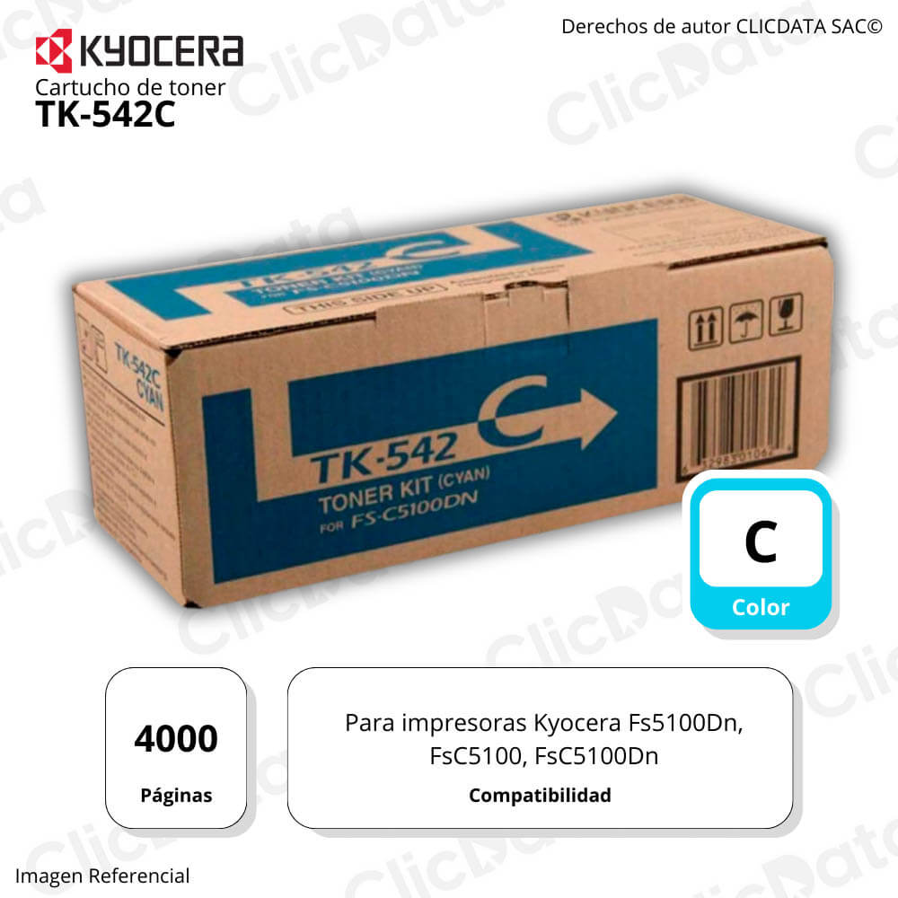 Toner Kyocera TK 542C Cyan 4,000 Pág. FsC5100Dn Original