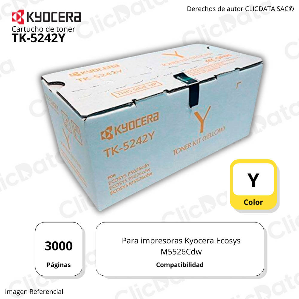Toner Kyocera TK 5242Y Yellow 3K Pág. Ecosys M5526Cdw Original