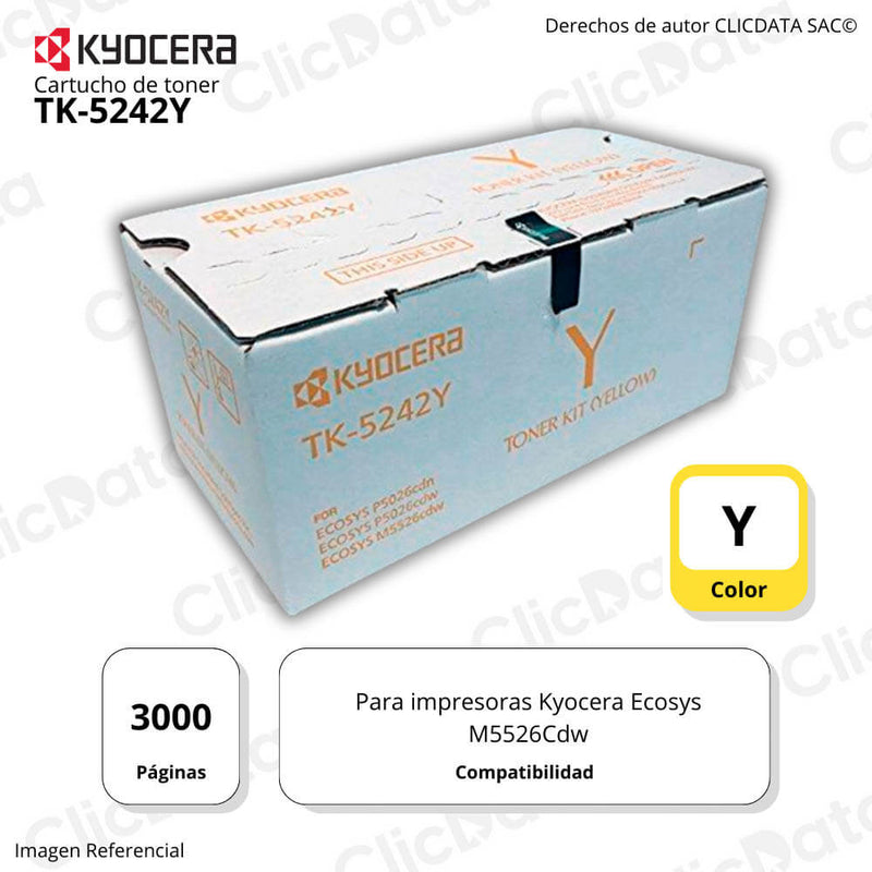 Toner Kyocera TK 5242Y Yellow 3K Pág. Ecosys M5526Cdw Original