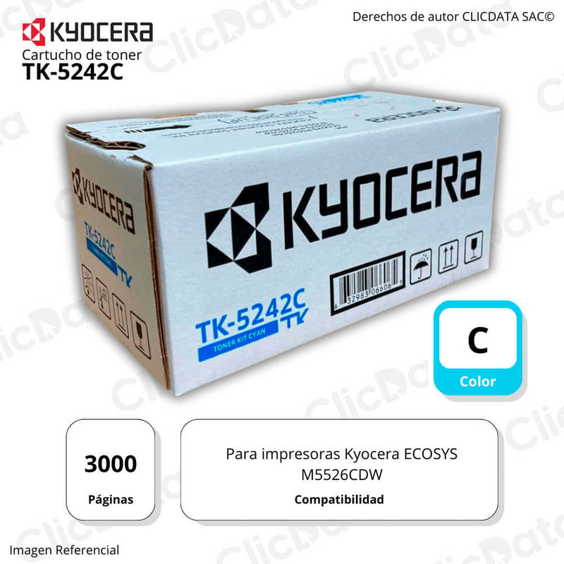 Toner Kyocera TK 5242C Cyan 3K Pág. Ecosys M5526CDW Original