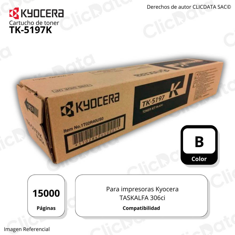 Toner Kyocera TK 5197K Negro 15K Pág. TASKALFA 306ci Original