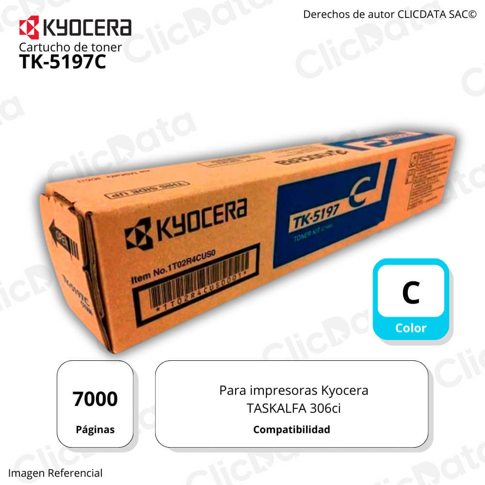 Toner Kyocera TK 5197C Cyan 7,000 Pág. Taskalfa 306CI Original