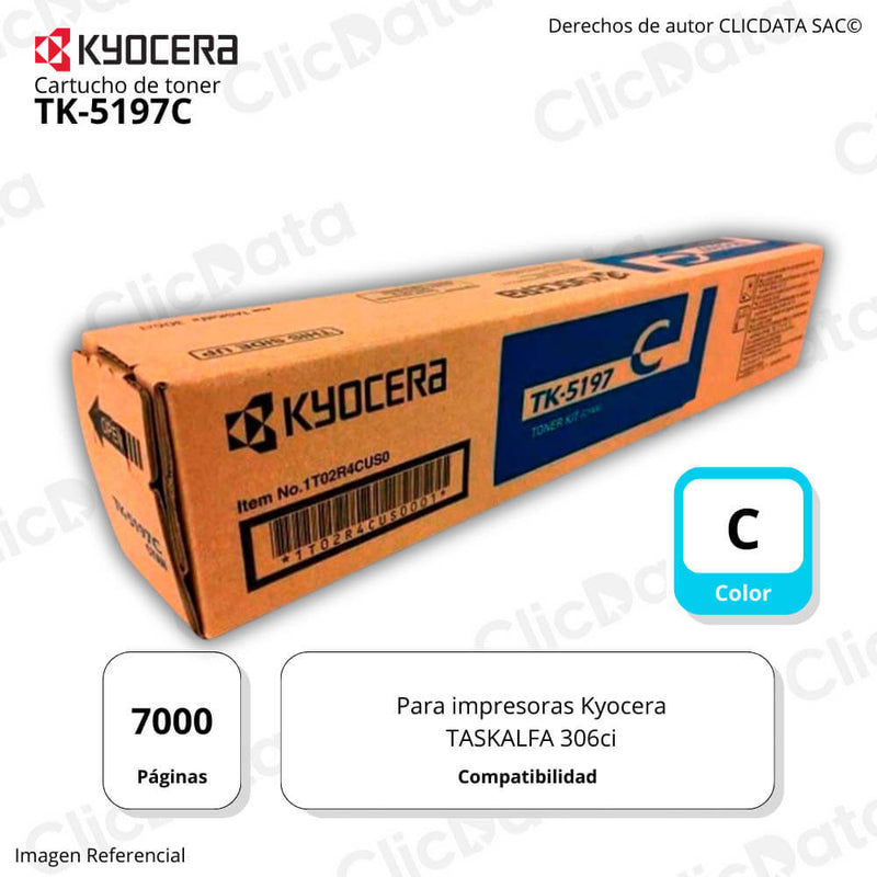 Toner Kyocera TK 5197C Cyan 7,000 Pág. Taskalfa 306CI Original
