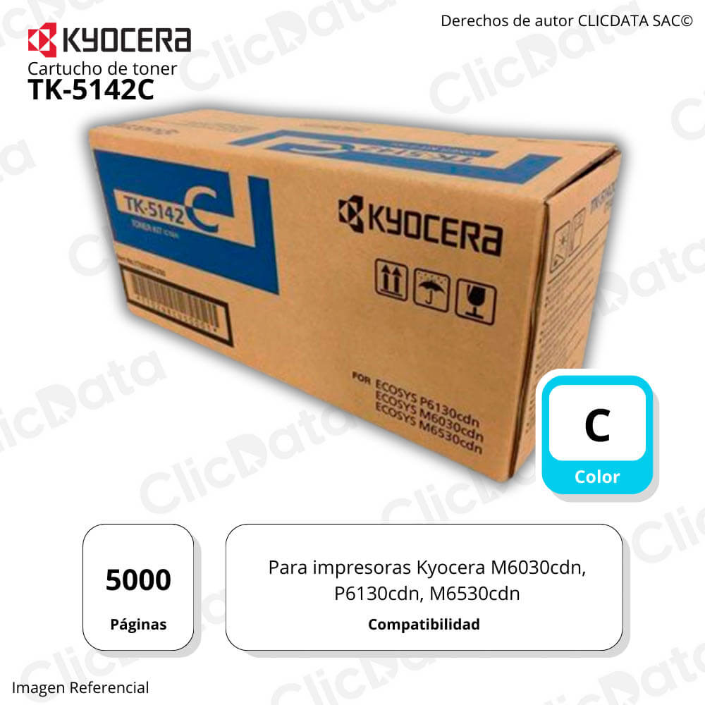 Toner Kyocera TK 5142C Cyan 5K Pág. P6130cdn, M6530cdn Original