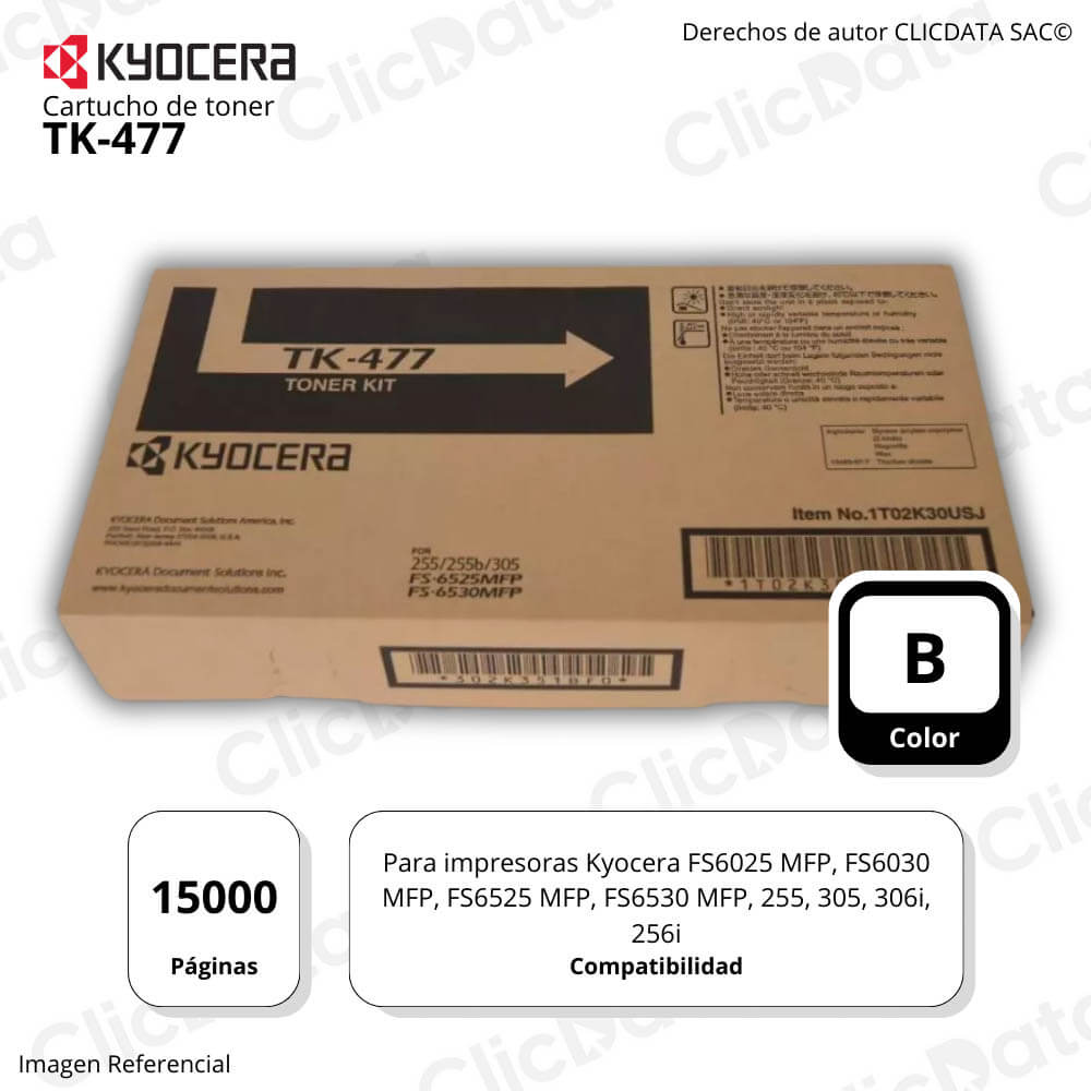 Toner Kyocera TK 477 Negro 15,000 Pág. FS-6525, 6530 Original