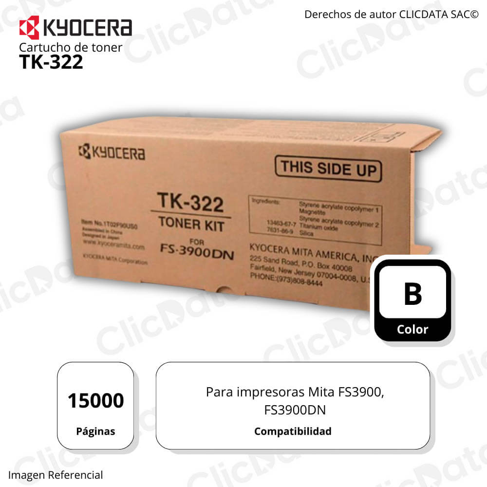 Tóner Kyocera TK 322 Negro 15K Pág. Mita FS-3900 Original