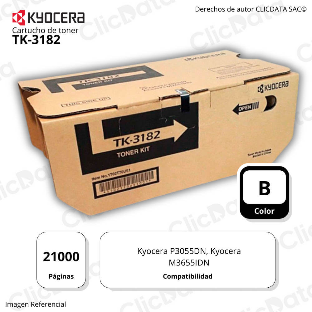Toner Kyocera TK 3182 Negro 21K Pág. P3055dn, 3655idn Original