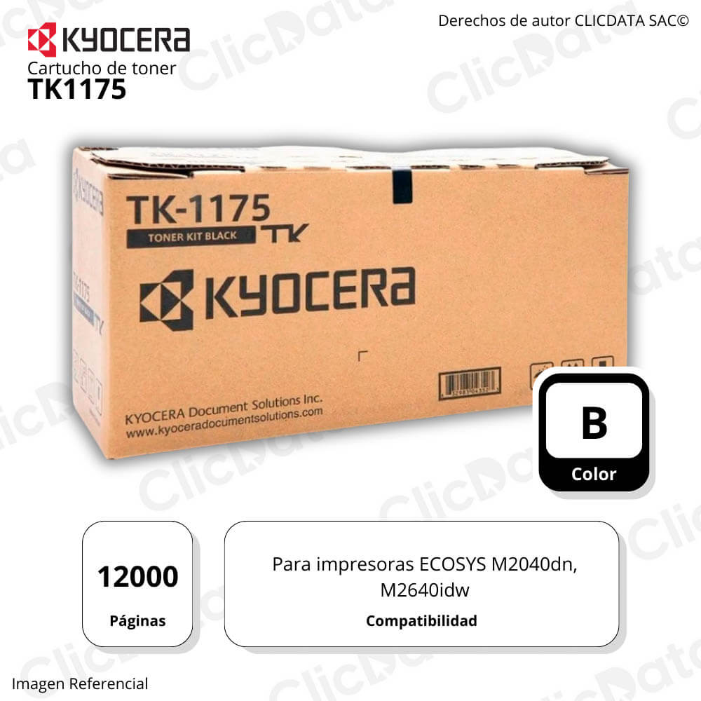Toner Kyocera TK 1175 Negro 12K Pag M2640idw, M2040 Original