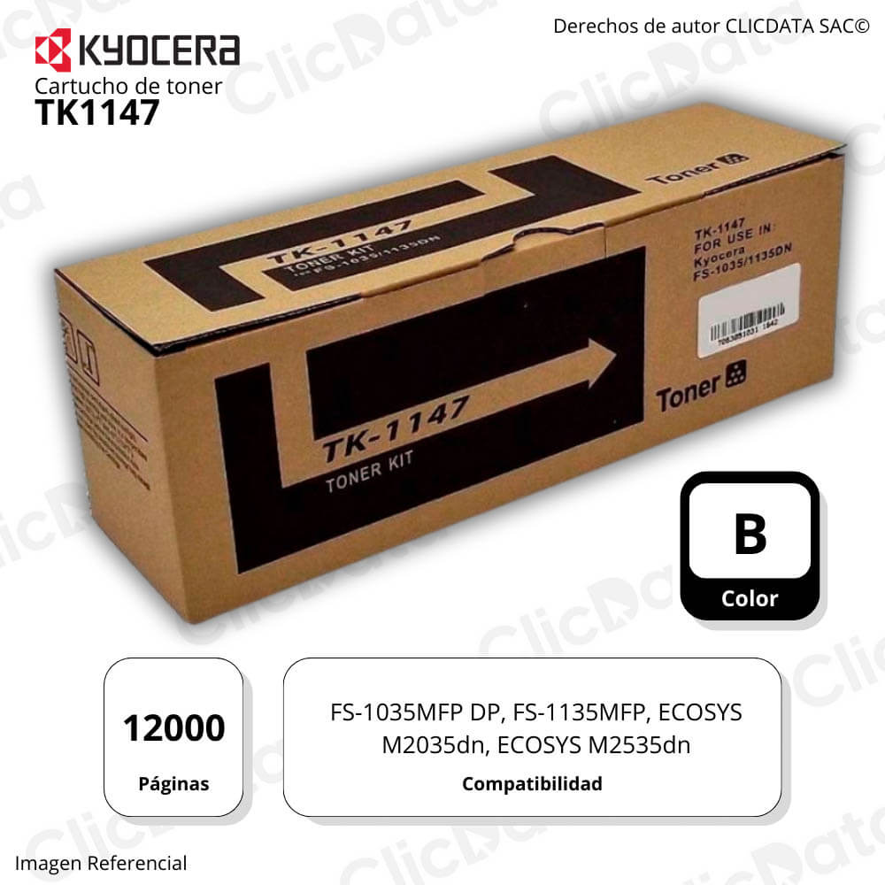 Toner Kyocera TK 1147 Negro 12,000 Pag FS1035, M2035dn Original