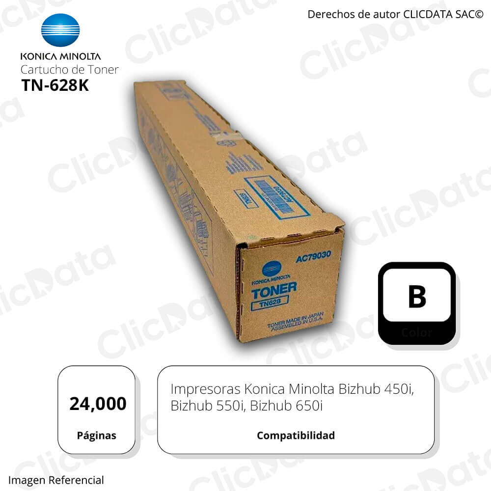 Toner Konica Minolta TN-628K Black 24K Pág 450i, 550i Original