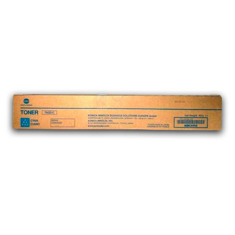 Toner Konica TN 221C Cyan A8K3430 21K Pág. C227, C287 Original