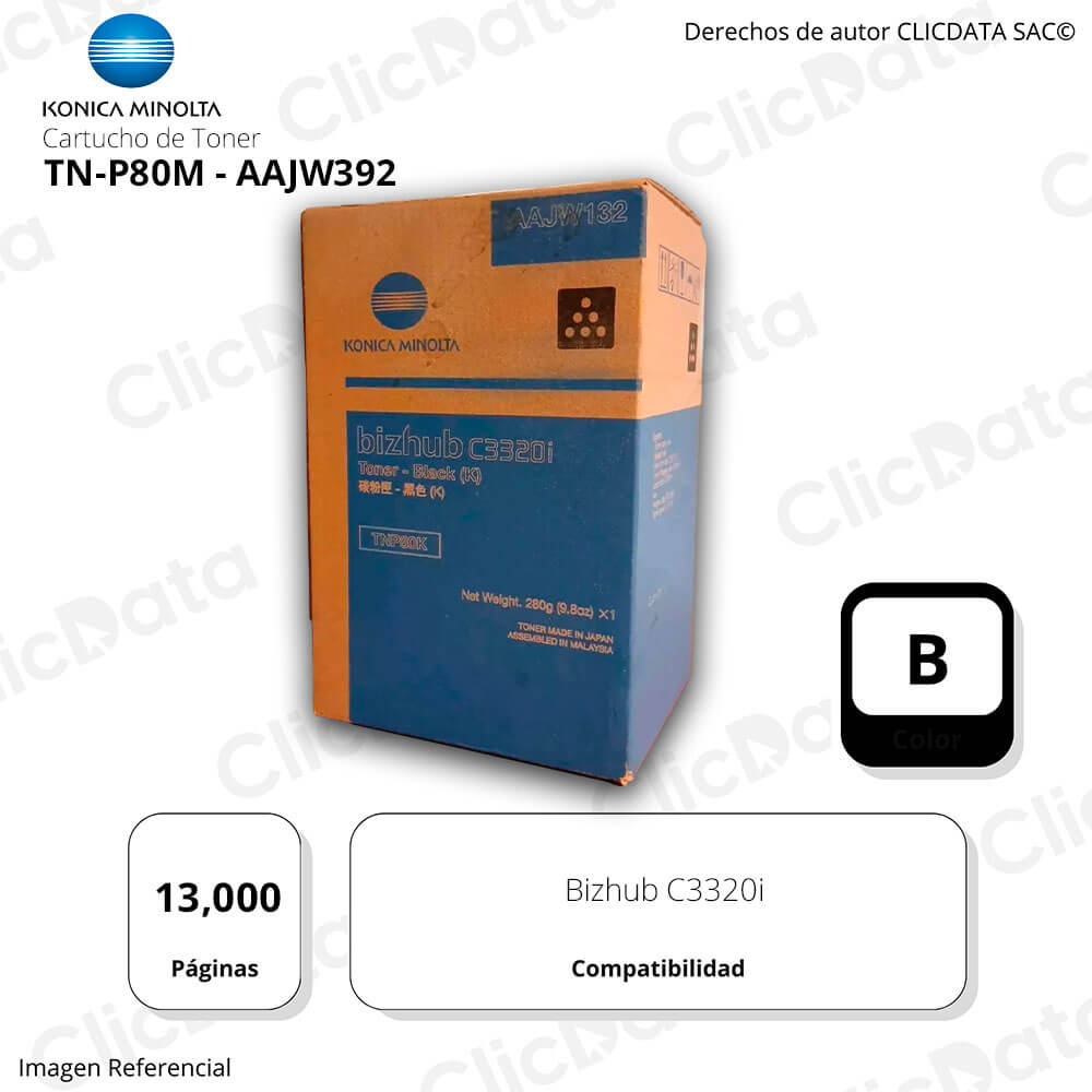 Toner Konica Minolta TNP80K Negro 13K Pág. C3320i Original