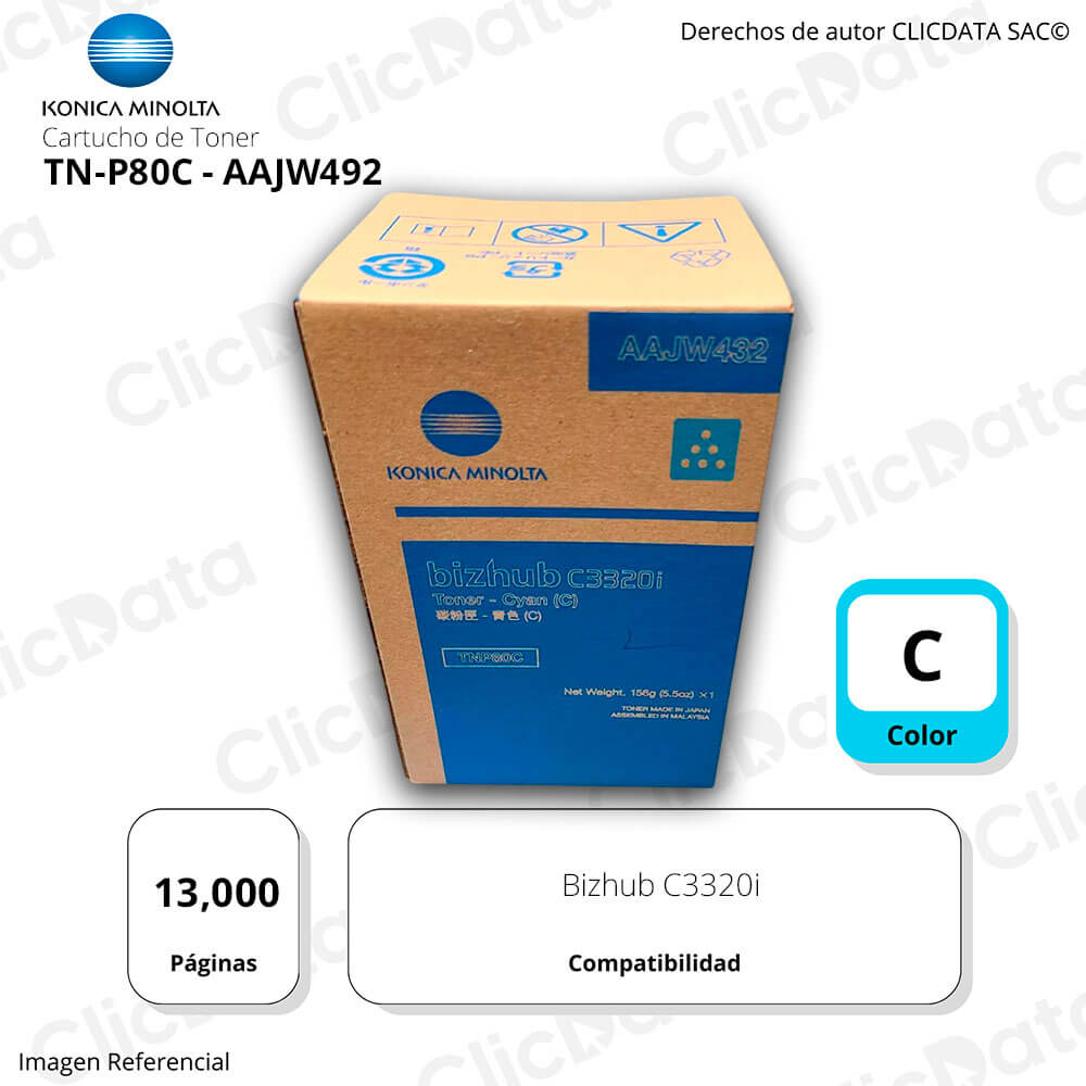Toner Konica Minolta TNP80C Cian 13K Pág. C3320i Original