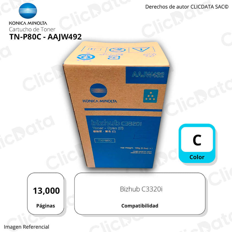 Toner Konica Minolta TNP80C Cian 13K Pág. C3320i Original