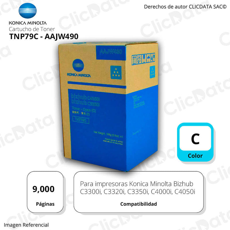 Toner Konica Minolta TNP79C Cyan 9,000 Pág. C3300i Original