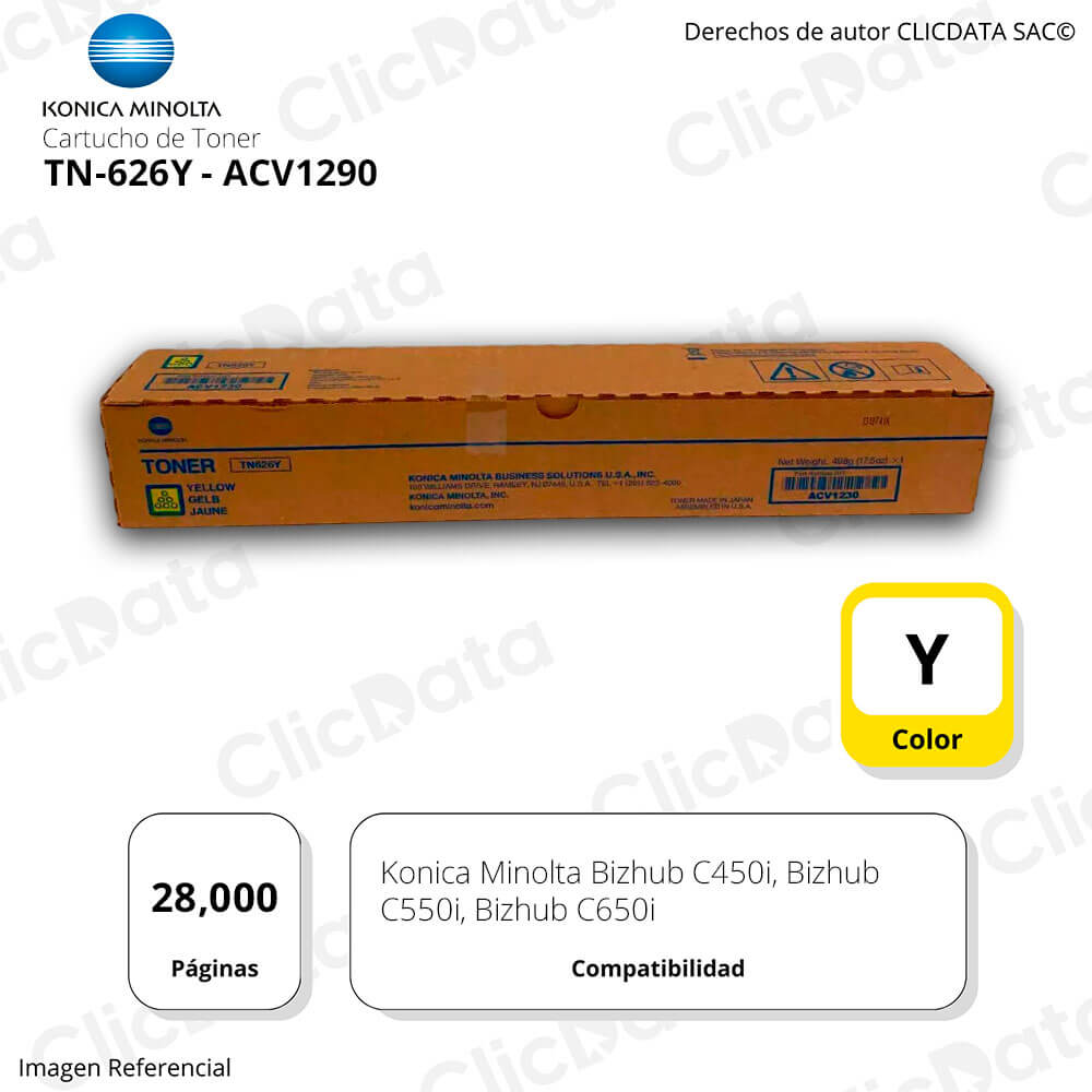 Toner Konica Minolta TN 626Y Yellow 28K Pág. C450i, C650i Original
