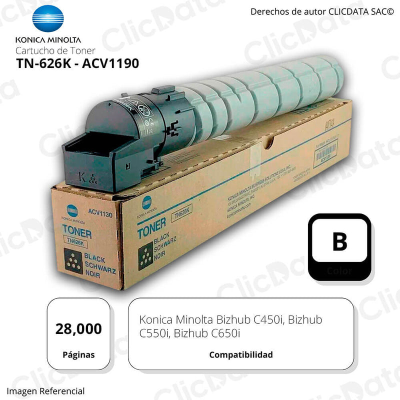 Toner Konica Minolta TN 626K Black 28K Pág. C450i, C650i Original