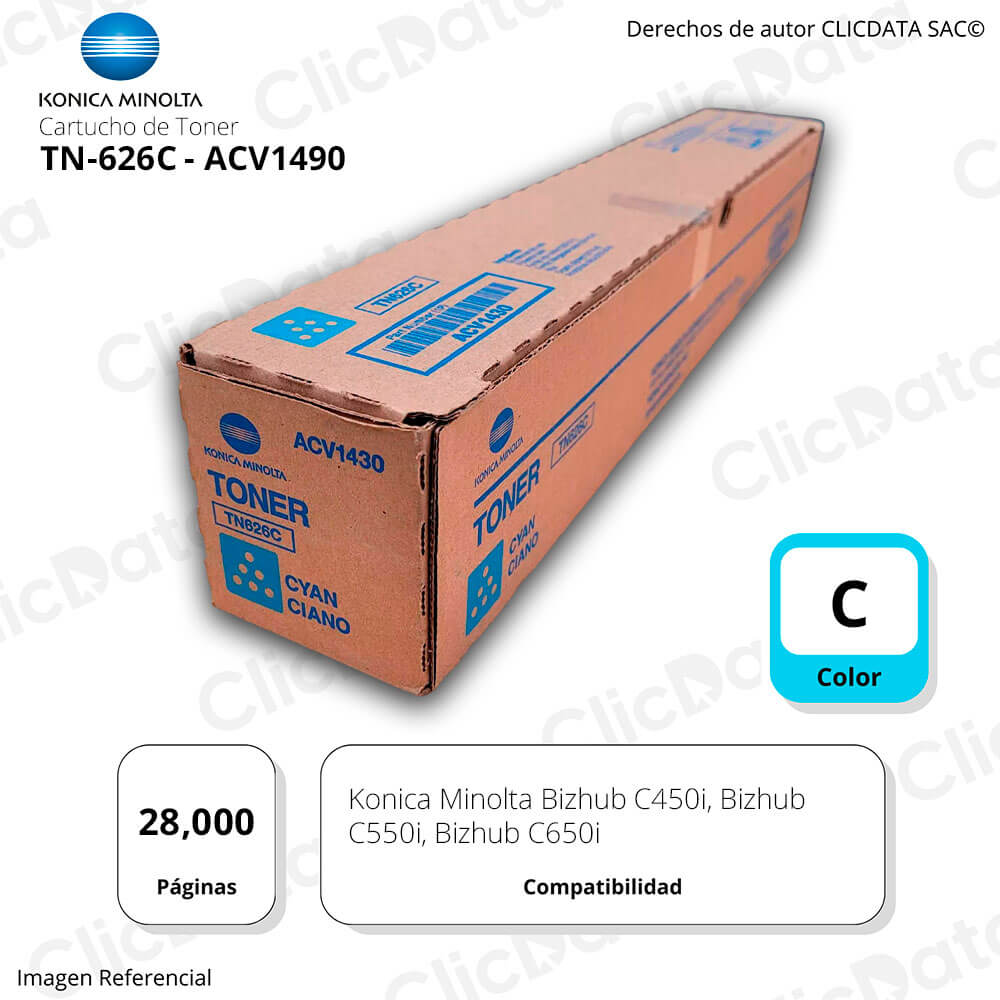 Toner Konica Minolta TN 626C Cyan 28K Pág. C450i, C650i Original