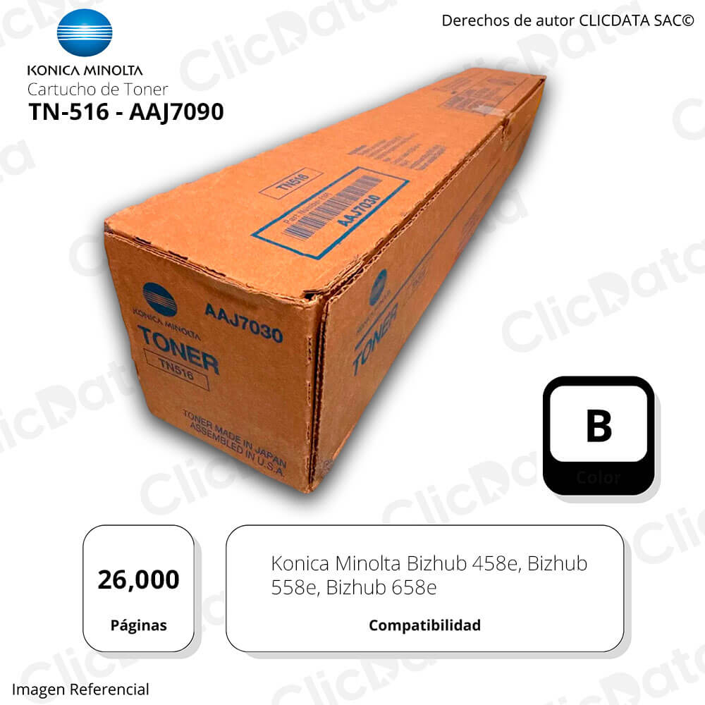 Toner Konica Minolta TN 516 Black 26K Pág. 458e, 658e Original