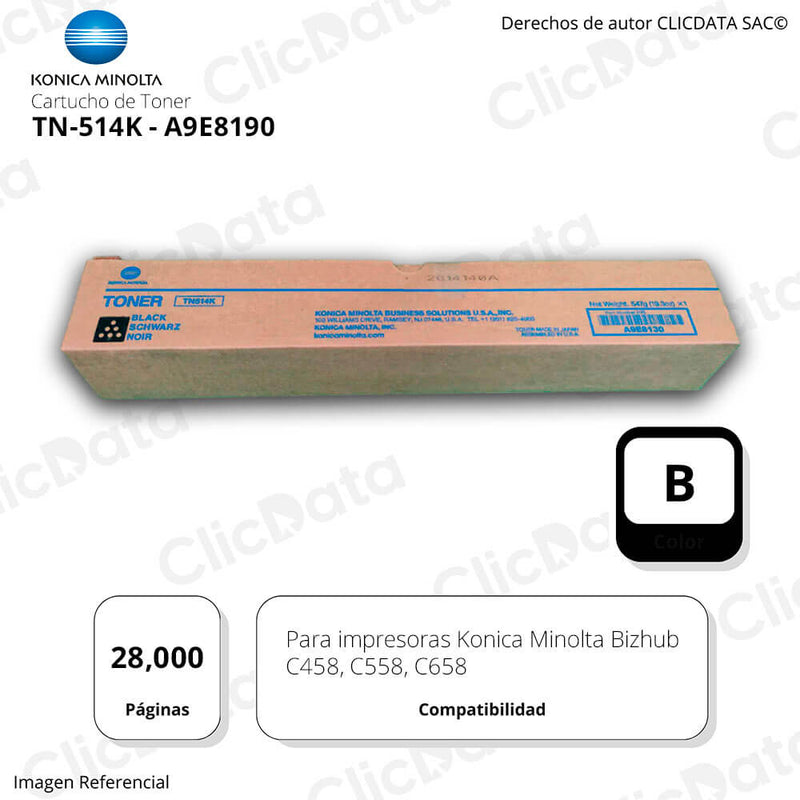 Toner Konica Minolta TN 514K Negro 28K Pág. C558, C458 Original