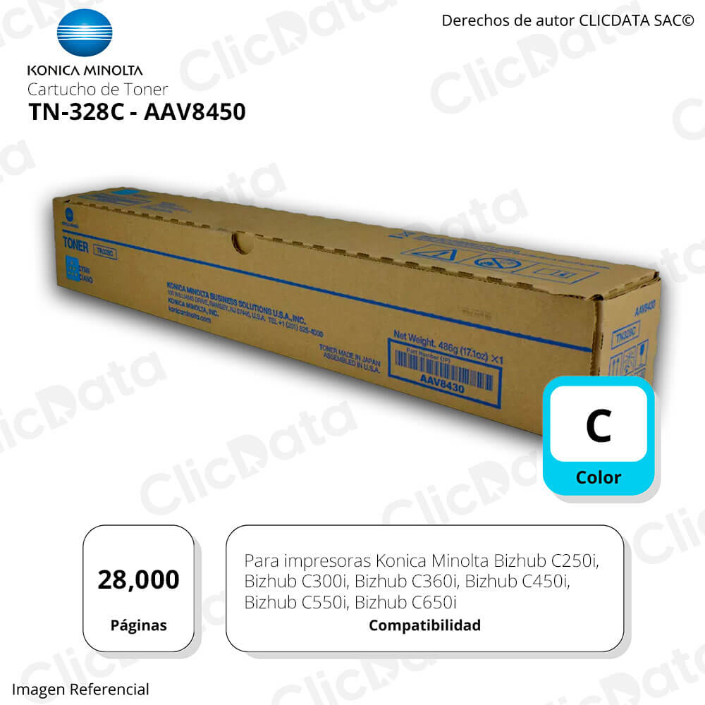 Toner Konica Minolta TN 328C Cyan 28K Pág. C250i, C650i Original