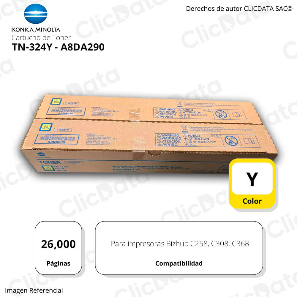 Tóner Konica Minolta TN 324Y Yellow 26K Pag C258, C368 original