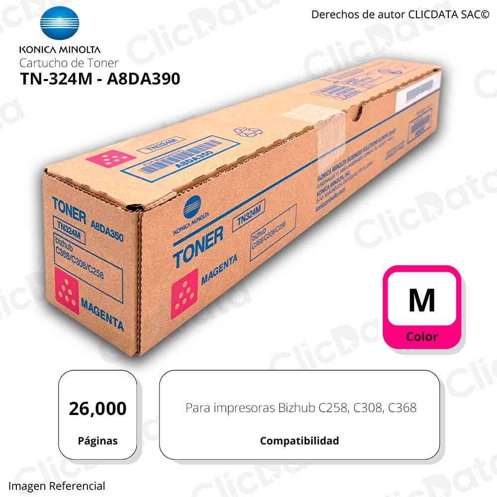 Tóner Konica Minolta TN 324M Magenta 26K Pag C258, C368 Original