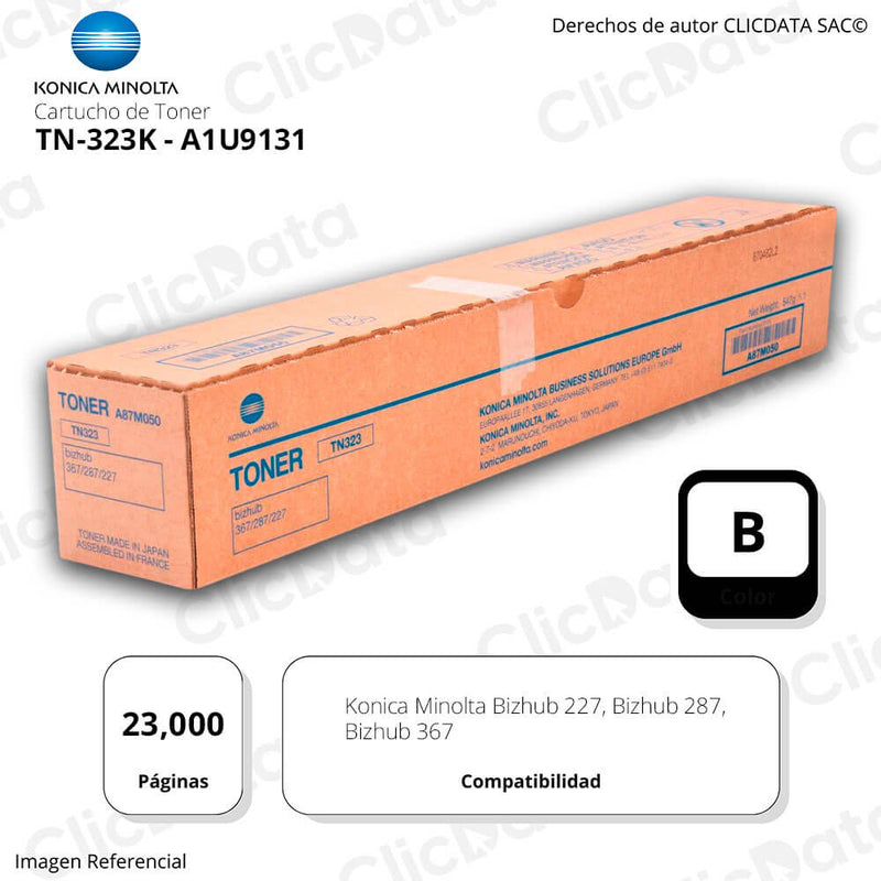 Toner Konica Minolta TN 323K Negro 23K Pág. 227, 287 Original
