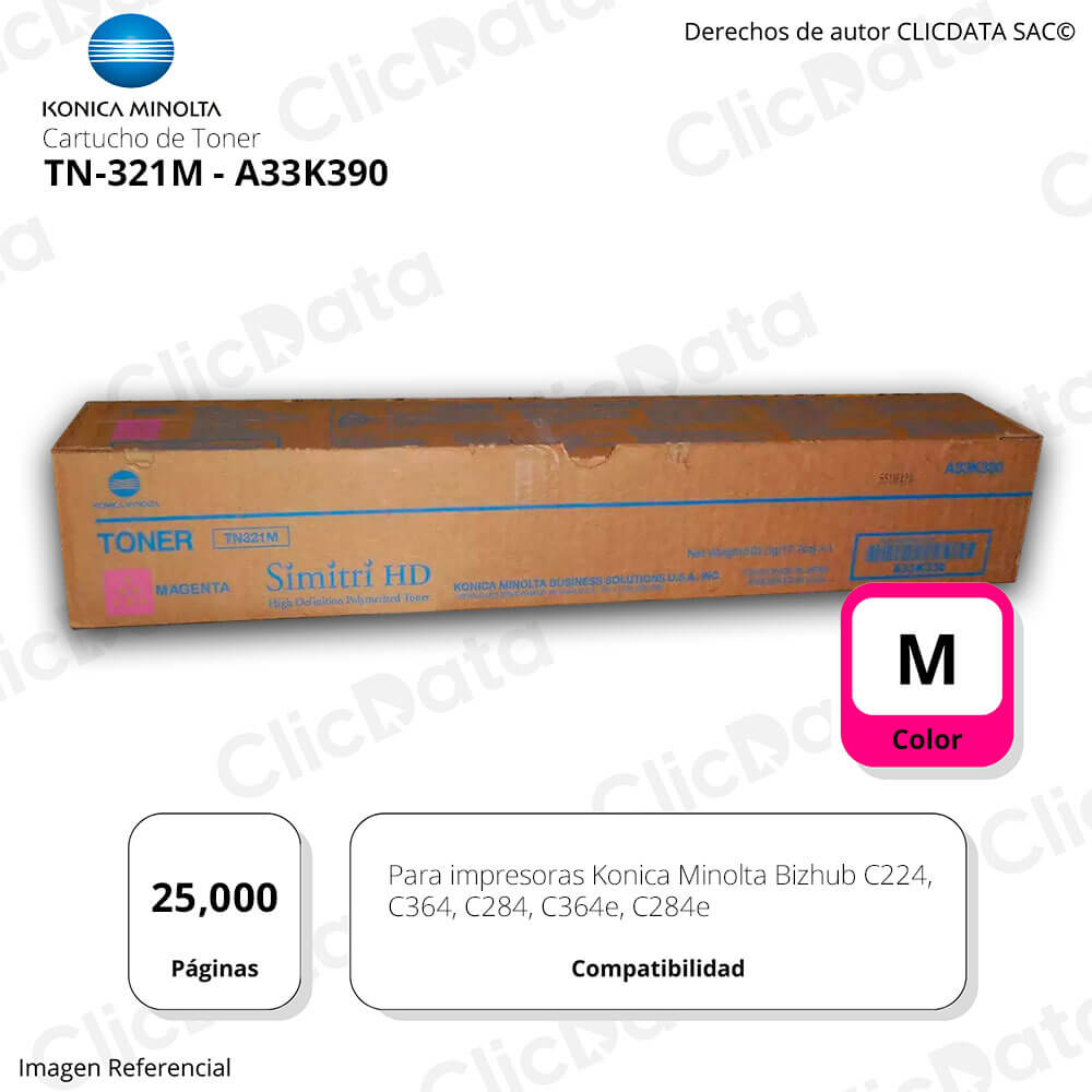 Tóner Konica Minolta TN 321M 25K Pág. C224, C364e Original