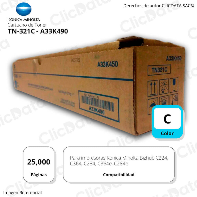 Toner Konica Minolta TN 321C Cyan 25K Pág. C224, C364e Original