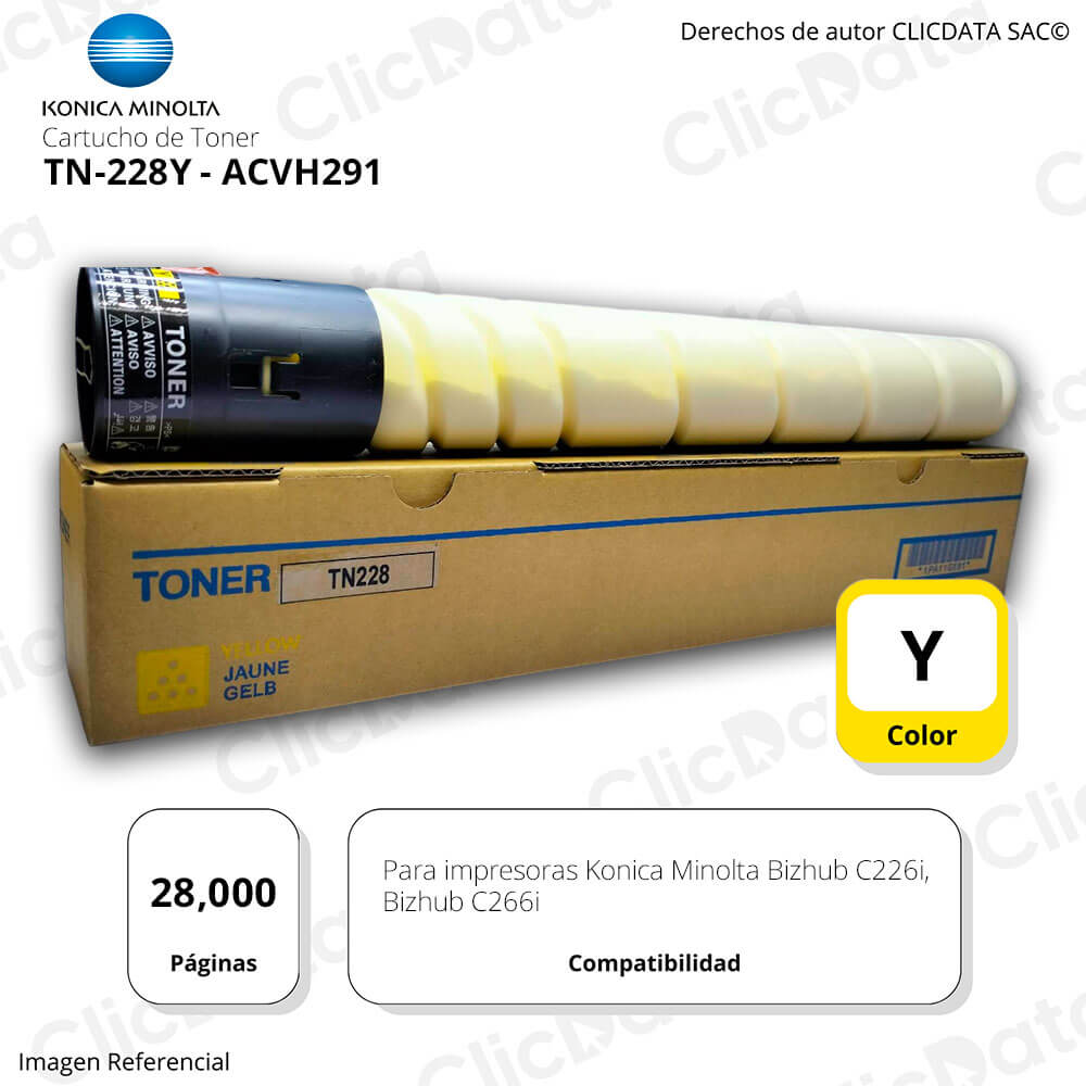 Toner Konica Minolta TN 228Y Yellow 28K Pág. C226i, C266i Original