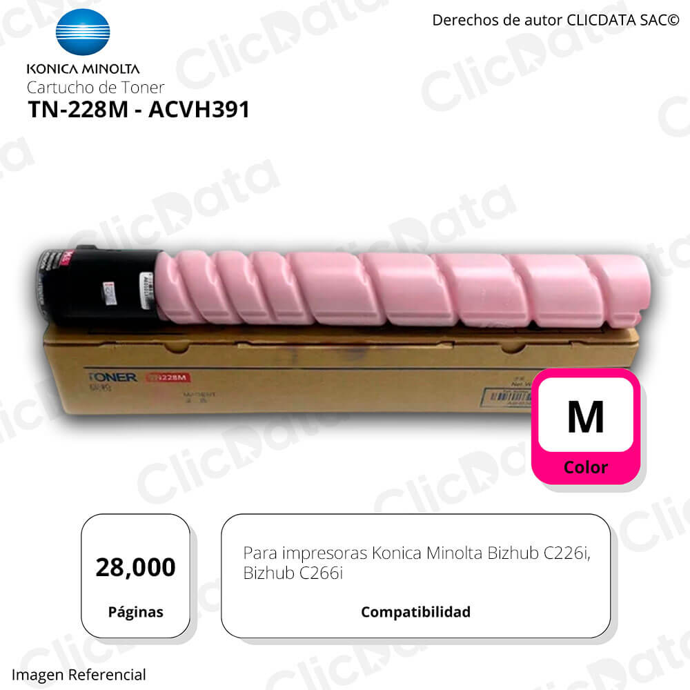 Toner Konica Minolta TN 228M Magenta 28K Pág. C226i, C266i Original