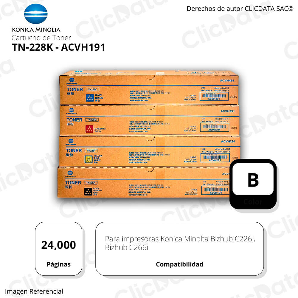 Toner Konica Minolta TN 228K Black 24K Pág. C226i, C266i Original