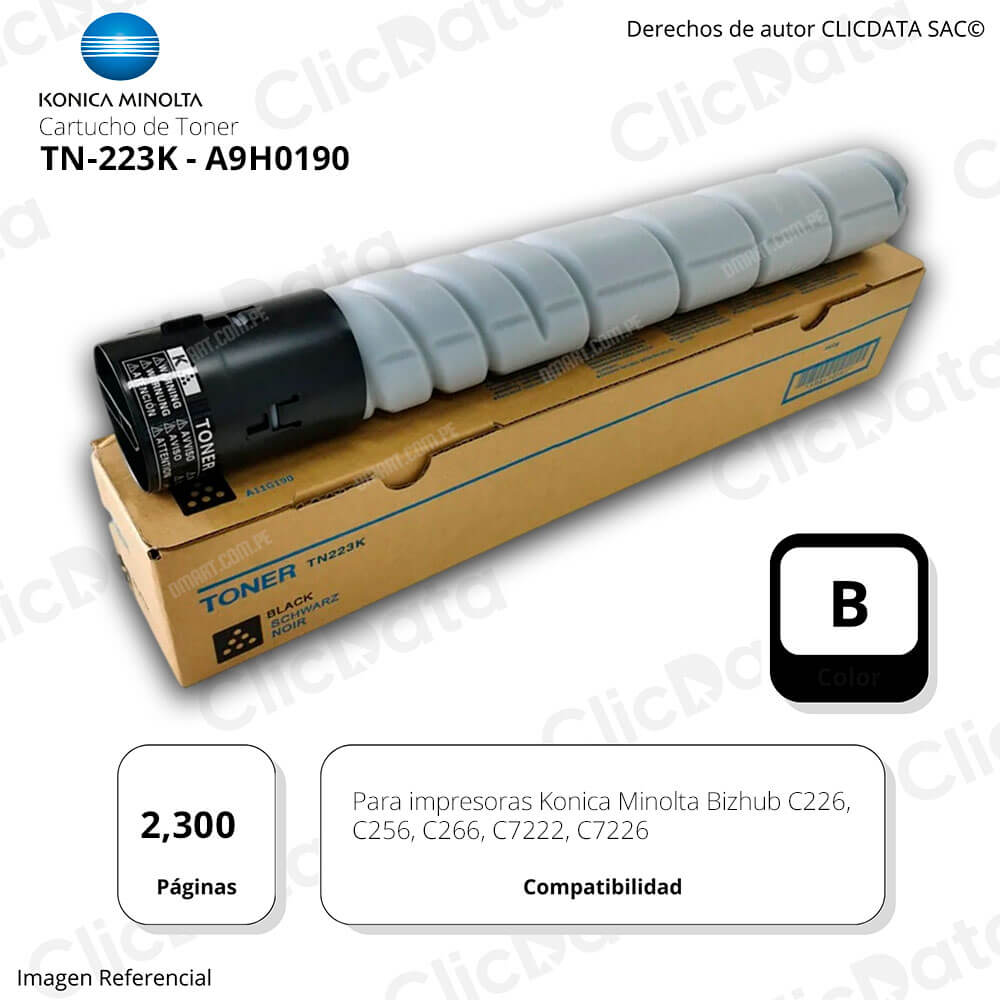 Toner Konica Minolta TN 223K Black 2.3K Pag C226, C256 Original