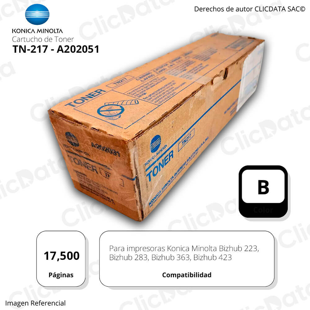 Toner Konica Minolta TN 217 Black 17,500 Pág. 223, 283 Original