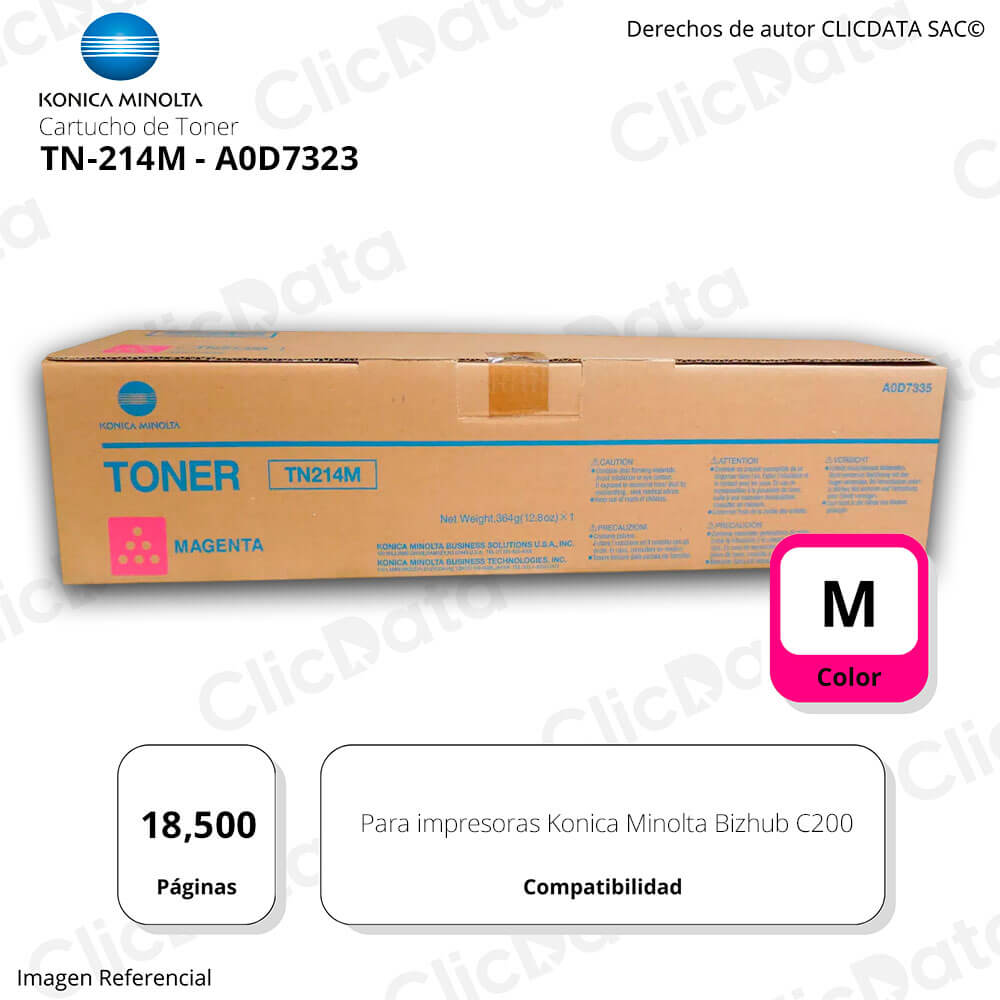 Toner Konica Minolta TN 214M Magenta 18,500 Pág. C200 Original