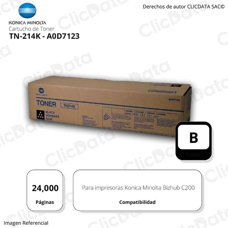 Toner Konica Minolta TN 214K Black 24,000 Pág. C200 Original