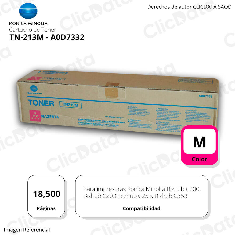 Toner Konica Minolta TN 213M Magenta 18,500 Pág. C200 Original