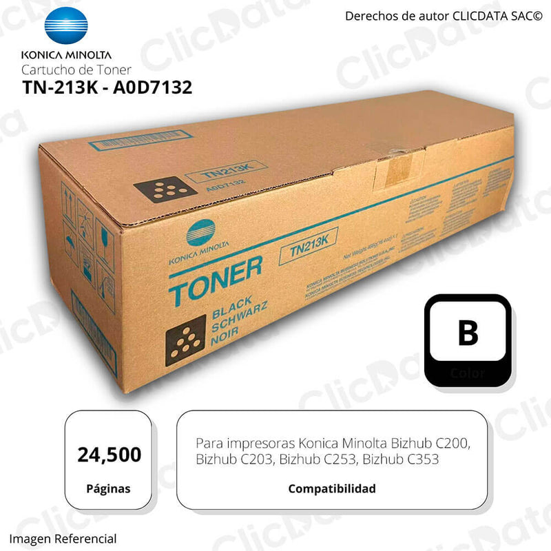 Toner Konica Minolta TN 213K Black 24,500 Pág. C203 Original
