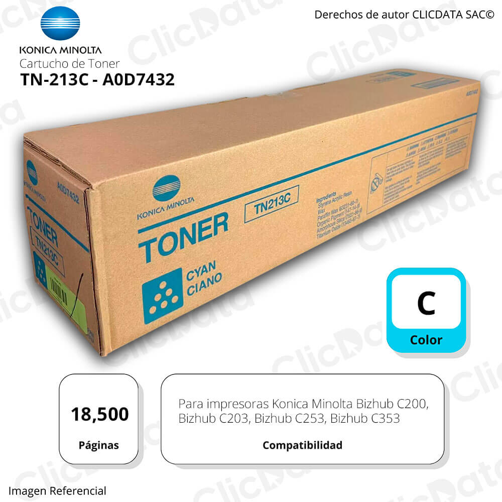 Toner Konica Minolta TN 213C Cyan 18,500 Pág. C203 Original