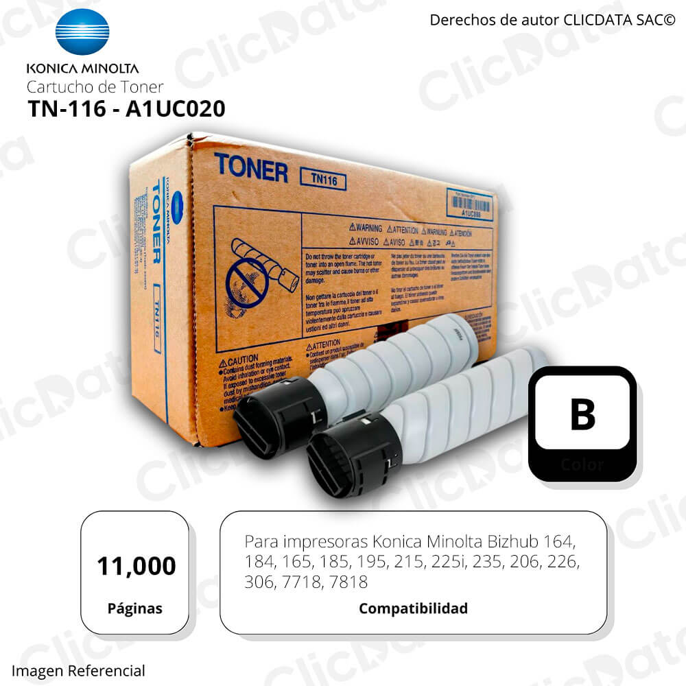 Toner Konica Minolta TN 116 Black 11,000 Pág. 164, 184 Original