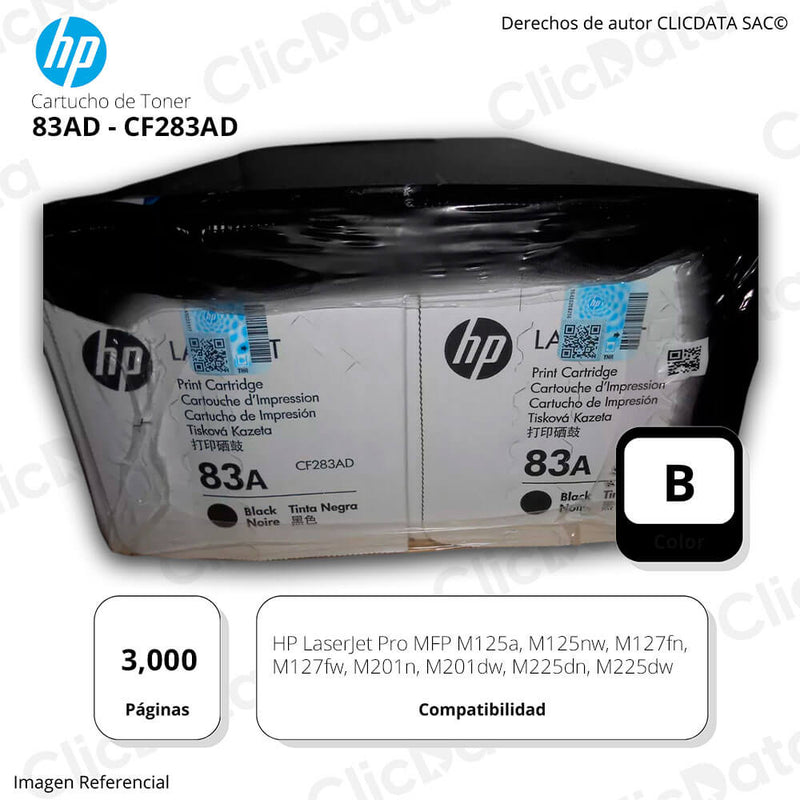 Toner Hp 83AD Negro CF283AD 1.500 Pág. M125a, M127fn Original