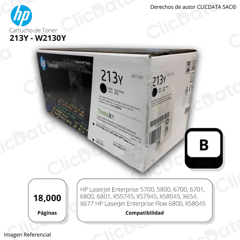Toner Hp 213Y Negro W2130Y 18.000 Pág. 5700, 6800 Original